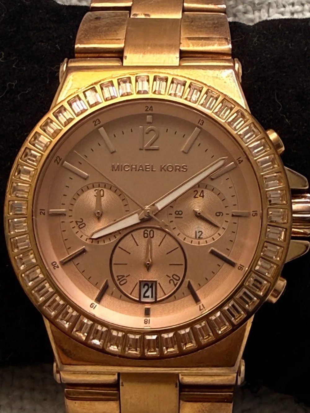 Michael Kors Rose Gold Rhinestone Metal Link Wrist Watch #7
